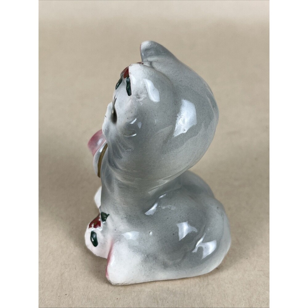 Vintage Ceramic Seated Kitty Cat w/ Pink Bow One of Fluff & Puff Figurine Japan - Picture 4 of 6